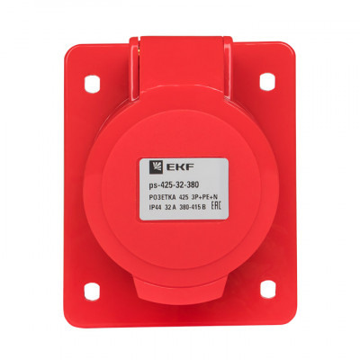 Фотография Розетка стационарная внутренняя 425 3Р+РЕ+N 32А 380В IP44 EKF PROxima, артикул ps-425-32-380