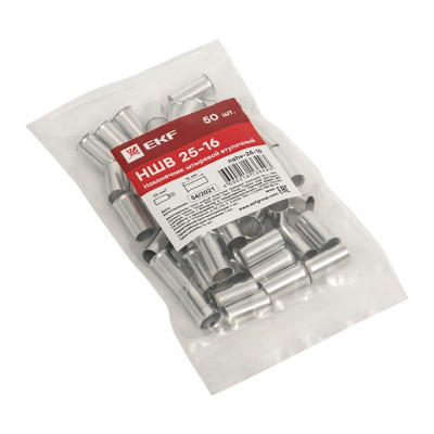 Фотография Наконечник штыревой втулочный НШв 25.0-16 (уп50шт) EKF PROxima, артикул nshv-25-16