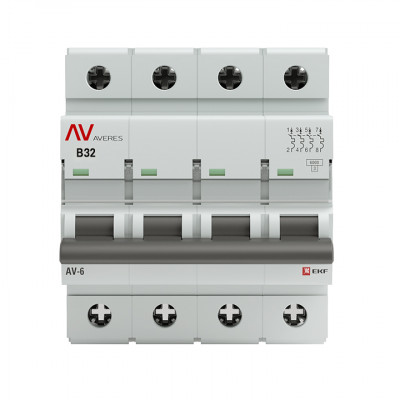 Фотография Выключатель автоматический AV-6 4P 32A (B) 6kA EKF AVERES, артикул mcb6-4-32B-av