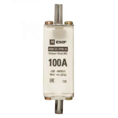 Фотография Плавкая вставка ППН-33 100/100А габарит 00С EKF PROxima, артикул fus-33/100