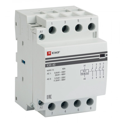 Фотография Контактор модульный КМ 40А 4NО (3 мод.) 24В АС EKF PROxima, артикул km-3-40-40-24v