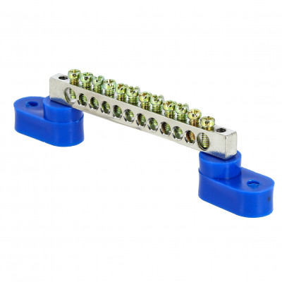 Фотография Шина 0 N (6x9мм) 12 отв. цинк 2 синих угловых изолятора EKF PROxima, артикул sn1-63-12-2