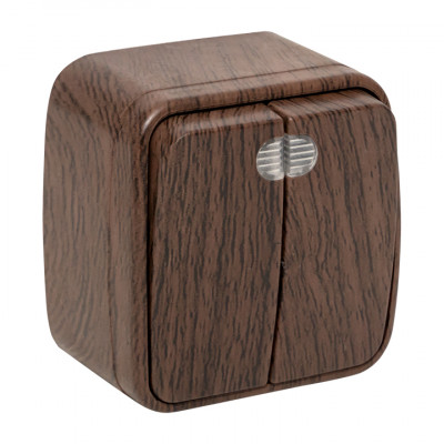 Фотография Выключатель 2-клавишный ОП Минск 10А с индикатором тёмное дерево EKF, артикул EGV10-123-40