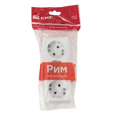 Фотография Рим Розетка 3-местная 16А с заземлением белая EKF, артикул ENR16-228-10