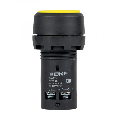 Фотография Кнопка SW2C-11 с фиксацией желтая NO+NC EKF PROxima, артикул sw2c-11f-y