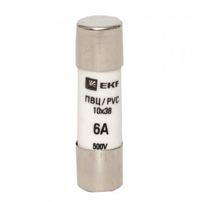 Фотография Плавкая вставка цилиндрическая ПВЦ (10х38)   6А EKF PROxima, артикул pvc-10x38-6