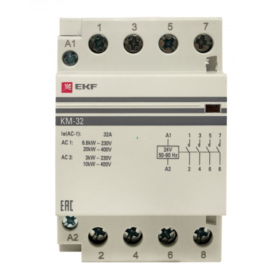 Фотография Контактор модульный КМ 32А 4NО (3 мод.) 24В АС EKF PROxima, артикул km-3-32-40-24v
