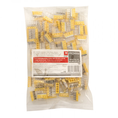 Фотография Строительно-монтажная клемма СМК 2273-244 (с пастой) 4 отверстия 0,5-2.5мм2 (100шт.) EKF PROxima, артикул plc-smk-2273-244