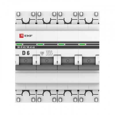 Фотография Автоматический выключатель 4P  6А (D) 4,5kA ВА 47-63 EKF PROxima, артикул mcb4763-4-06D-pro