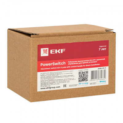 Фотография Рубильник-выключатель 63A 3P c рукояткой управления для прямой установки PowerSwitch EKF PROxima, артикул psds-63-3
