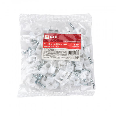 Фотография Скоба крепежная квадратная (плоская)  (8мм (50шт.) EKF PROxima, артикул plcn-ss-8