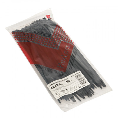 Фотография Хомут P6.6 стандартный (ч), 4.8x200 (100шт) FlexLock PROxima, артикул plc-fl-ctsb-4.8x200