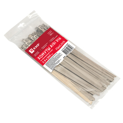 Фотография Хомут AISI 316 из нержавеющей стали, 7.9x260 (100 шт.) FlexLock PROxima, артикул plc-fl-tss-316-7.9x260