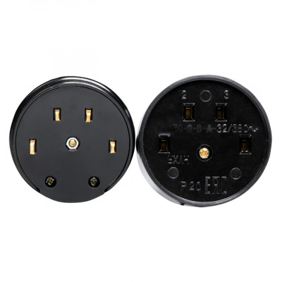 Фотография Разъем РШ-ВШ 32А 380В 3P+PE (ОУ) карболитовый черный EKF PROxima, артикул AS-380-O-04