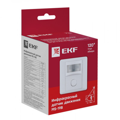 Фотография ИК датчик движения встраив. 600Вт 120гр. до 9м IP20 MS-19B EKF PROxima, артикул dd-ms-19B