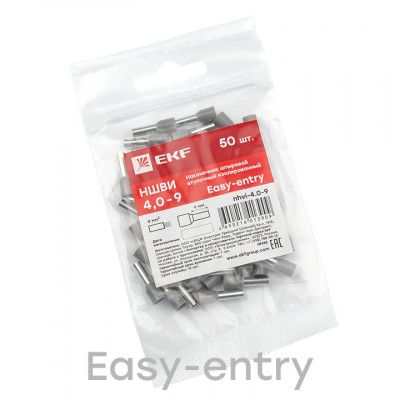 Фотография Наконечник штыревой втулочный изолированный  НШвИ 4,0-9 (50шт.) EKF PROxima, артикул nhvi-4.0-9