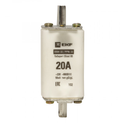 Фотография Плавкая вставка ППН-33 160/ 20А габарит 00 EKF PROxima, артикул fus-33/160/20