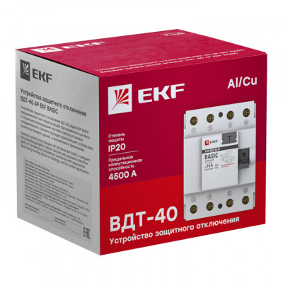 Фотография Устройство защитного отключения УЗО ВДТ-40 4P 40А/300мА (электронное) EKF Basic, артикул elcb-4-40-300e-sim