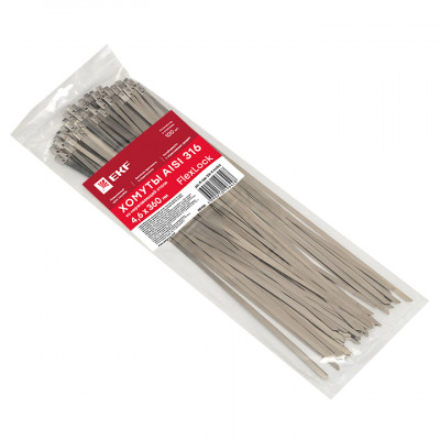 Фотография Хомут AISI 316 из нержавеющей стали, 4.6x360 (100 шт.) FlexLock PROxima, артикул plc-fl-tss-316-4.6x360