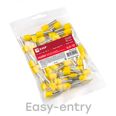 Фотография Наконечник штыревой втулочный изолированный  НШвИ 6,0-12 (50шт.) EKF PROxima, артикул nhvi-6.0-12