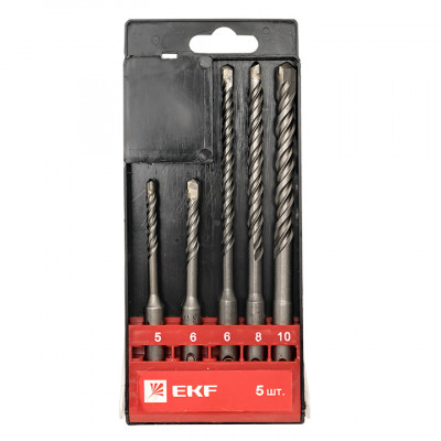 Фотография Набор буров по бетону SDS-plus (5/110, 6/110, 6/160, 8/160, 10/160) 2 резца 4S спираль EKF Master, артикул db-h5-2x4