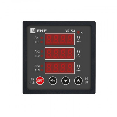 Фотография VD-723 Вольтметр цифровой на панель (72х72) трехфазный EKF PROxima, артикул vd-723