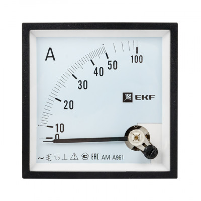 Фотография Амперметр AMA-961 аналоговый на панель (96х96) квадратный вырез 50А прямое подкл. EKF, артикул ama-961-50
