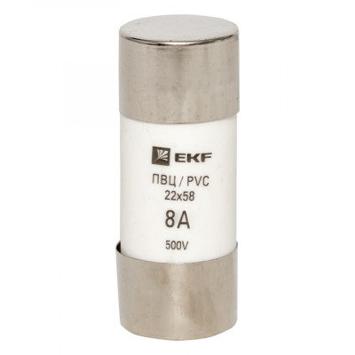 Фотография Плавкая вставка цилиндрическая ПВЦ (22х58)   8А EKF PROxima, артикул pvc-22x58-8