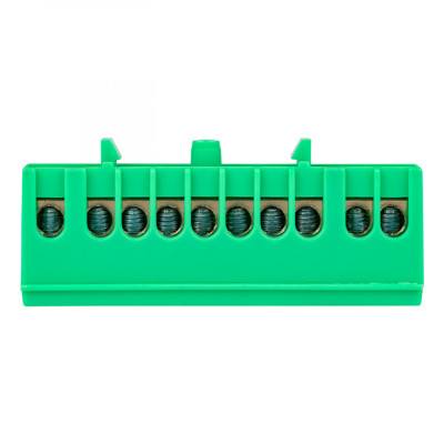 Фотография Шина 0 PE (6х9мм) 10 отверстий латунь зеленый изолированный корпус на DIN-рейку EKF PROxima, артикул sn0-63-10-ig