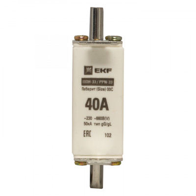 Фотография Плавкая вставка ППН-33 100/ 40А габарит 00С EKF PROxima, артикул fus-33/100/40