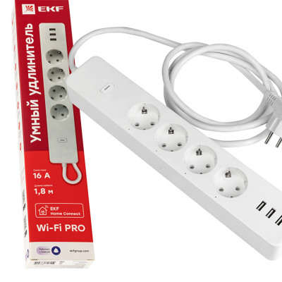 Фотография Умный удлинитель EKF Connect PRO Wi-Fi c USB, артикул RCE-2-WF