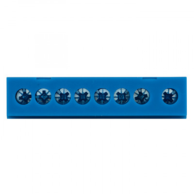 Фотография Шина 0 N (6х9мм) 8 отверстий латунь синий изолированный корпус на DIN-рейку EKF PROxima, артикул sn0-63-8-ib