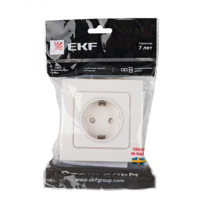Фотография Стокгольм Розетка 1-местная с/з 16А белая с защ. штор. EKF PROxima, артикул EXR16-028-10