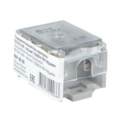 Фотография Распределительный блок проходной РБП 35 (1х35-4х6 мм2) 125/50А EKF PROxima, артикул RBP-35-50