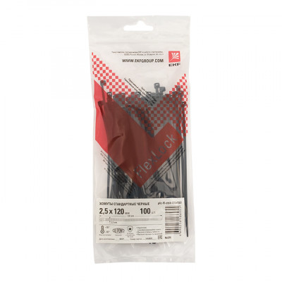 Фотография Хомут P6.6 стандартный (ч), 2.5x120 (100шт) FlexLock PROxima, артикул plc-fl-ctsb-2.5x120