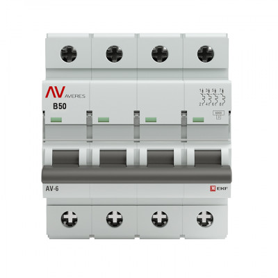 Фотография Выключатель автоматический AV-6 4P 50A (B) 6kA EKF AVERES, артикул mcb6-4-50B-av