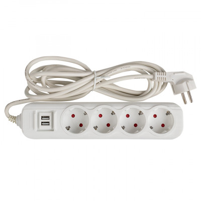 Фотография Удлинитель Эксперт  4 гнезда  2 метра 16А/3,5кВт с 2 USB 2,1А ПВС 3х1 EKF, артикул UBA16-2USB-4-02i