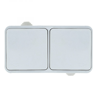 Фотография Блок розетка-розетка  16А с/з с крышкой IP44 белая Прага EKF PROxima, артикул EKRR16-050-10-440