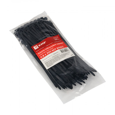 Фотография Хомут нейлоновый черный (4,8х200) (100шт.) EKF Basic, артикул plc-cb-4.8x200