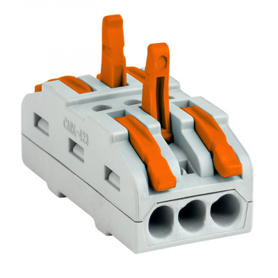 Фотография Строительно-монтажная клемма СМК 222-423 проходная 3 полюса 0,08-4мм2 (25шт.) EKF PROxima, артикул plc-smk-423