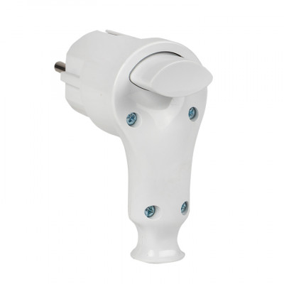 Фотография Вилка с кнопкой извлечения с/з белая 16А 250В EKF, артикул AVP-16-k