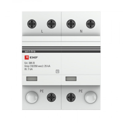 Фотография Устройство защиты от импульсных перенапряжений Тип 1 Iimp 25kA (10/350μs) 2P EKF, артикул spd-t1-25-2p