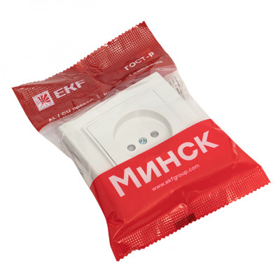 Фотография Минск Розетка 1-местная СП без заземления, 10 А, с защ.штор., белая EKF Basic, артикул ERR10-022-100