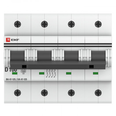Фотография Автоматический выключатель 4P 100А (D) 15кА ВА 47-125 EKF PROxima, артикул mcb47125-4-100D