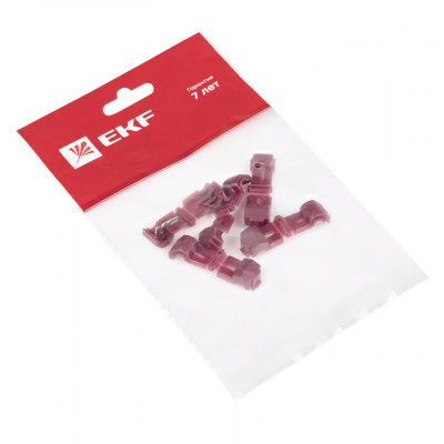 Фотография Ответвитель прокалывающий  ОВ-T 1  0.25-1.0 мм2 красный (5шт) EKF PROxima, артикул plc-ovt-0.25-1.0r