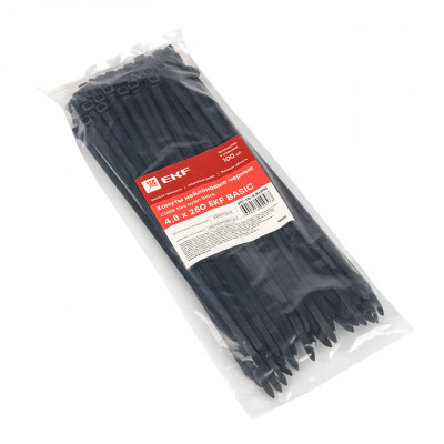 Фотография Хомут нейлоновый черный (4,8х250) (100шт.) EKF Basic, артикул plc-cb-4.8x250