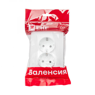 Фотография Валенсия розетка 2-местная с/з 16А белая с защ. штор. EKF PROxima, артикул EWR16-128-10