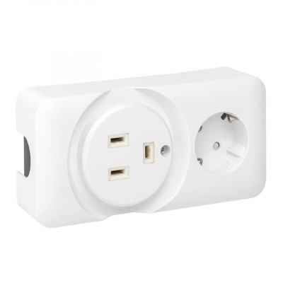 Фотография Розетка двойная (РШ/евро) 32А/16A 250В 2P+PE бел. EKF, артикул AS-250-32/16-O