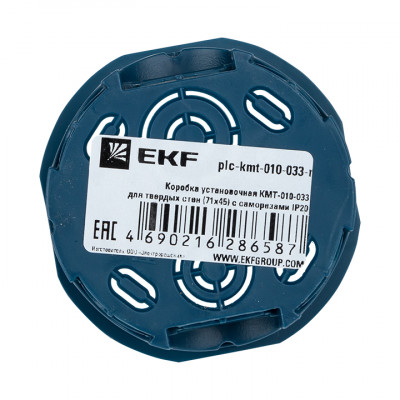 Фотография Коробка установочная КМТ-010-033 для твердых стен (71х45) с саморезами IP20 розничный стикер EKF PROxima, артикул plc-kmt-010-033-r