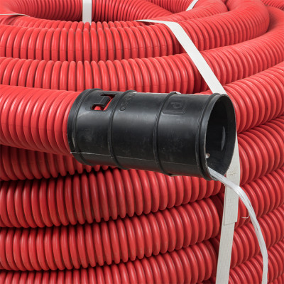 Фотография Труба гофрированная двустенная ПНД/ПНД гибкая с протяжкой d50 мм (50 м) красная EKF-Plast, артикул tg2st-50-50m